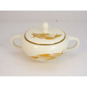 Homer Laughlin Golden Wheat Sugar Bowl with Lid Wheat Stalk Design 24K Gold Trim